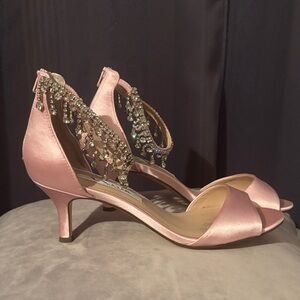Nina Pink Satin Heels with Crystal Accents
